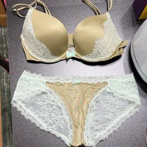 Victoria's Secret Gold Bra & Mint Lace Bikini Set